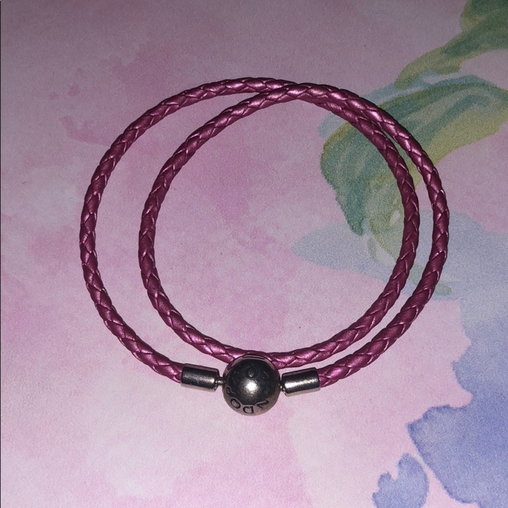 Pink leather pandora bracelet 💗